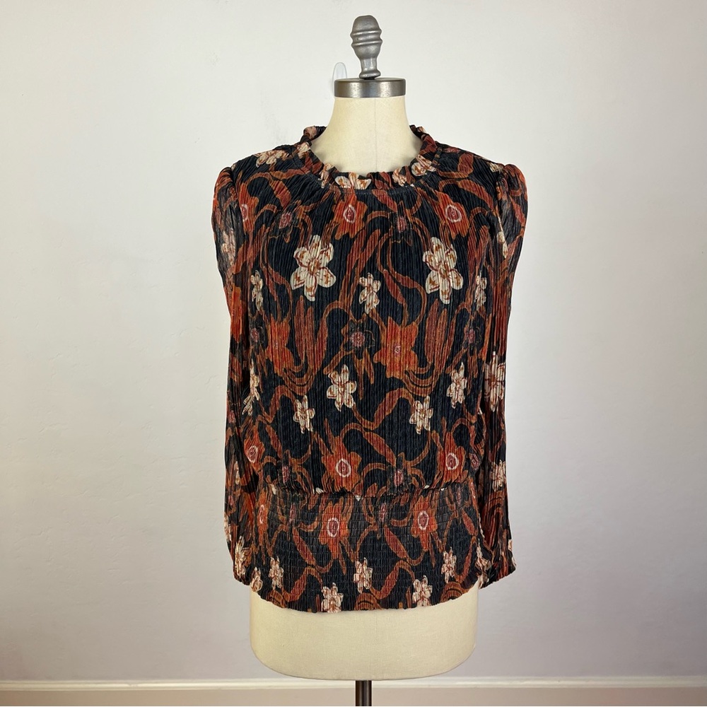 Joie Orange Floral Smocked Blouse